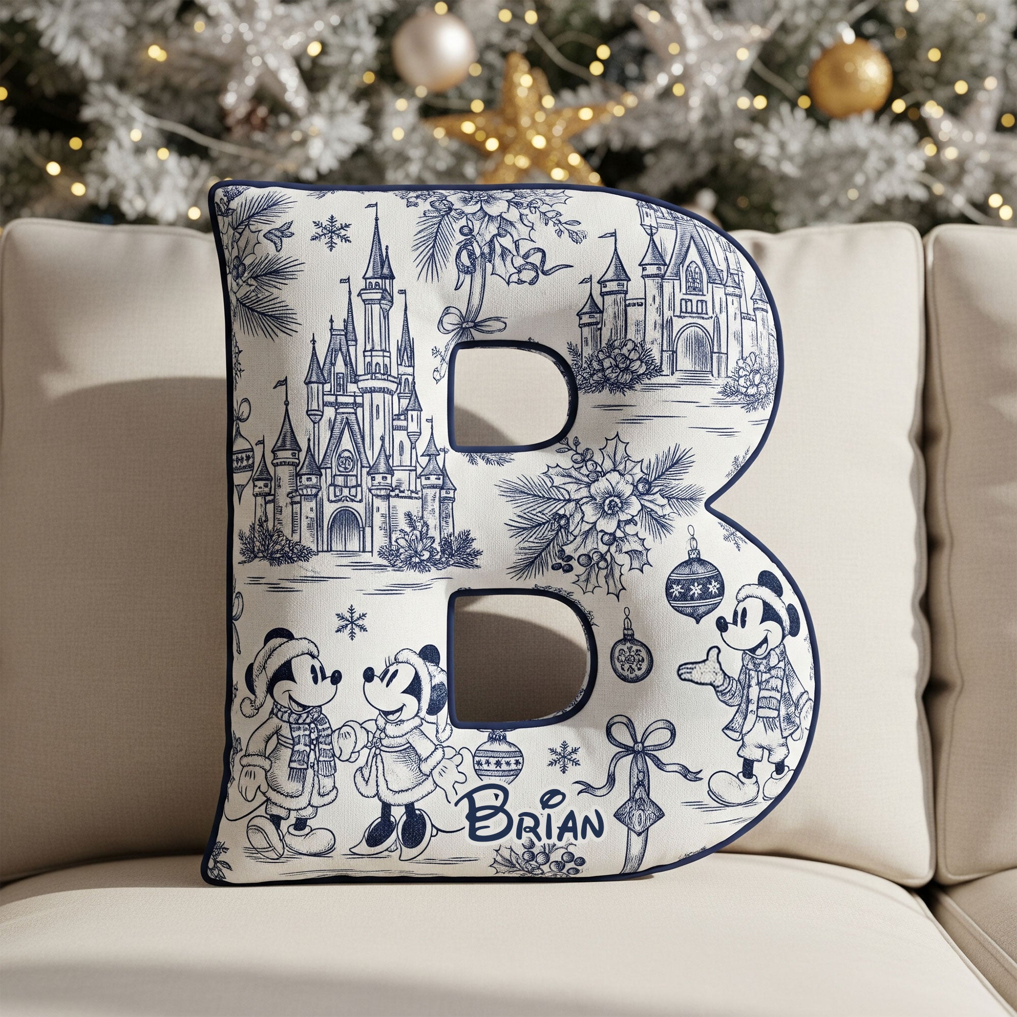 Personalized Toile de Jouy Alphabet Christmas Shaped Pillow 02PGTI211125-Homacus