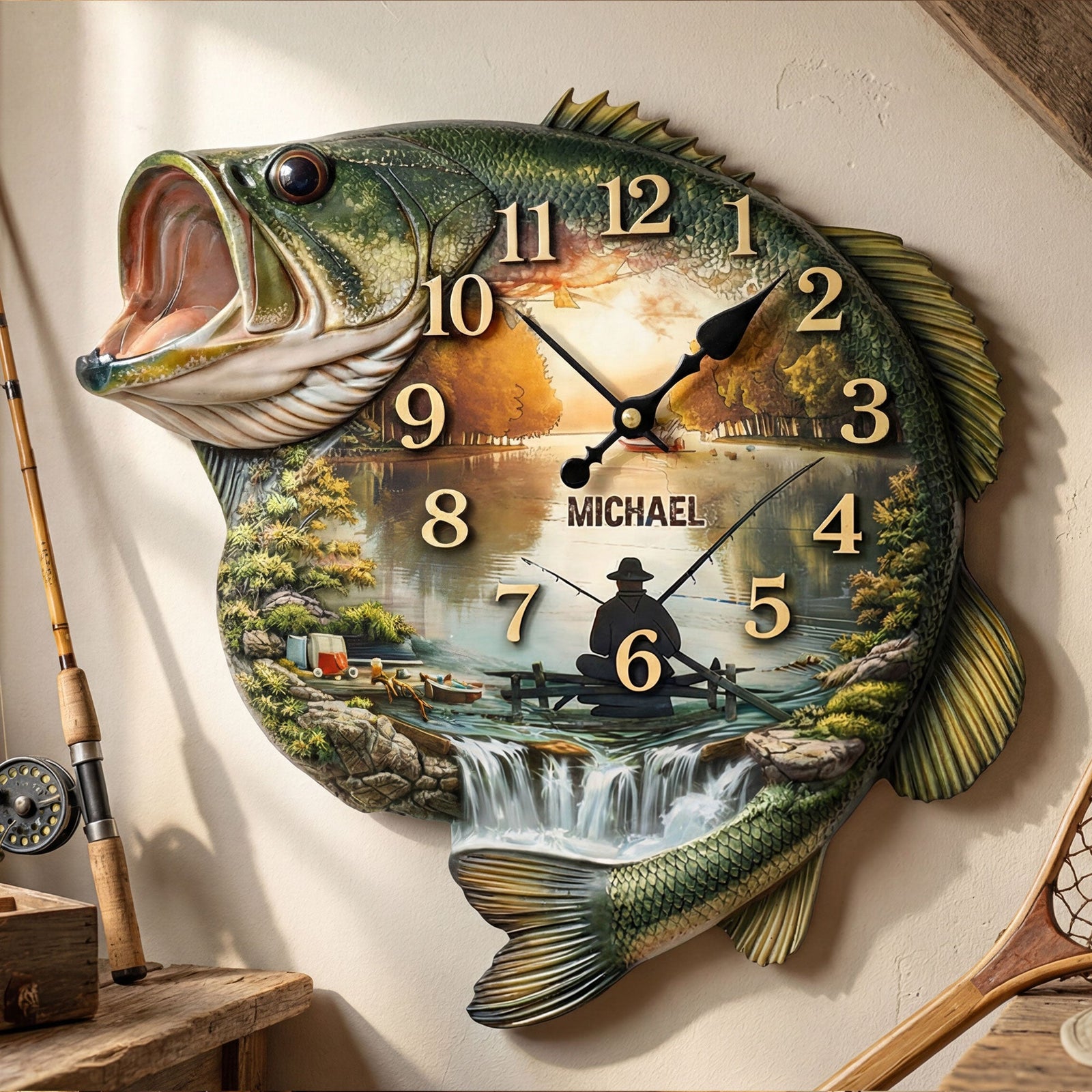 Fishing Lake Scene Acrylic Clock – Personalized Gifts For Fishing Lovers 01huti240126-Homacus