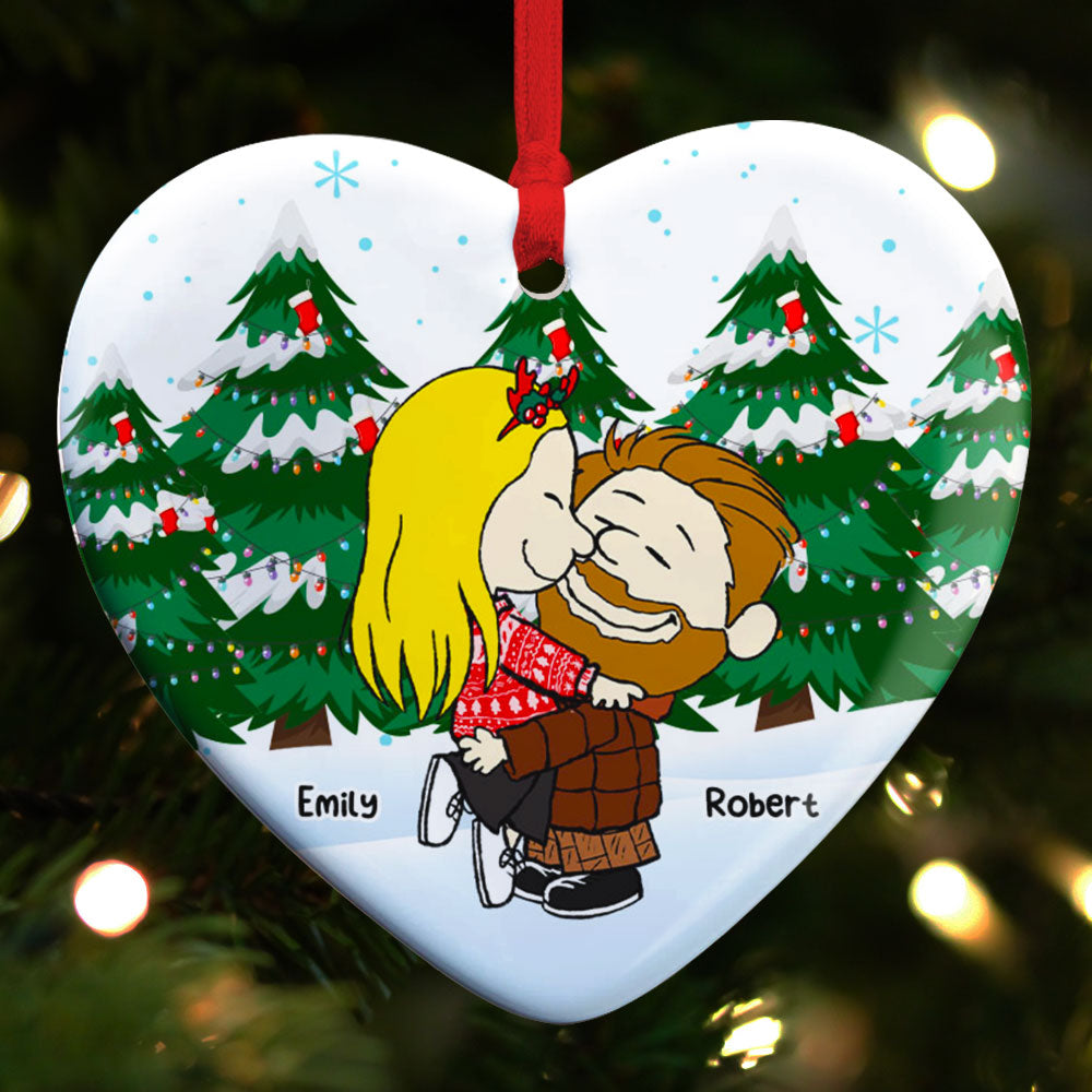 Kissing Couple - Personalized Christmas Gifts - Couple Heart Ornament-Homacus