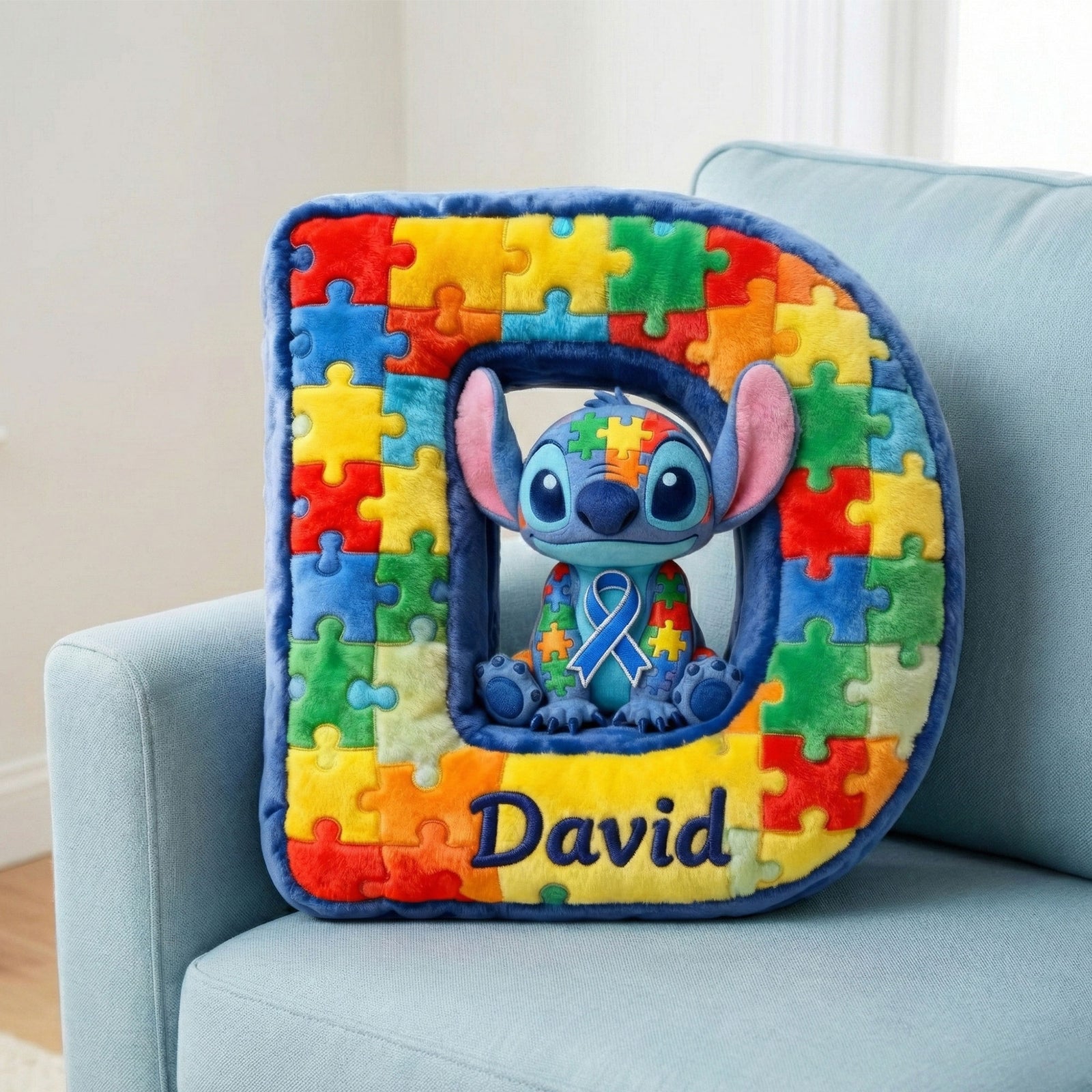 Cute Autism Alphabet Initial Letter Shaped Pillow, Personalized Gifts For Autism Kid 02QHTI011225-Homacus
