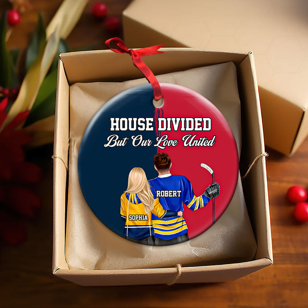 Hockey Couple Ornament - House Divided - Personalized Christmas Gifts For Hockey Lovers-Homacus