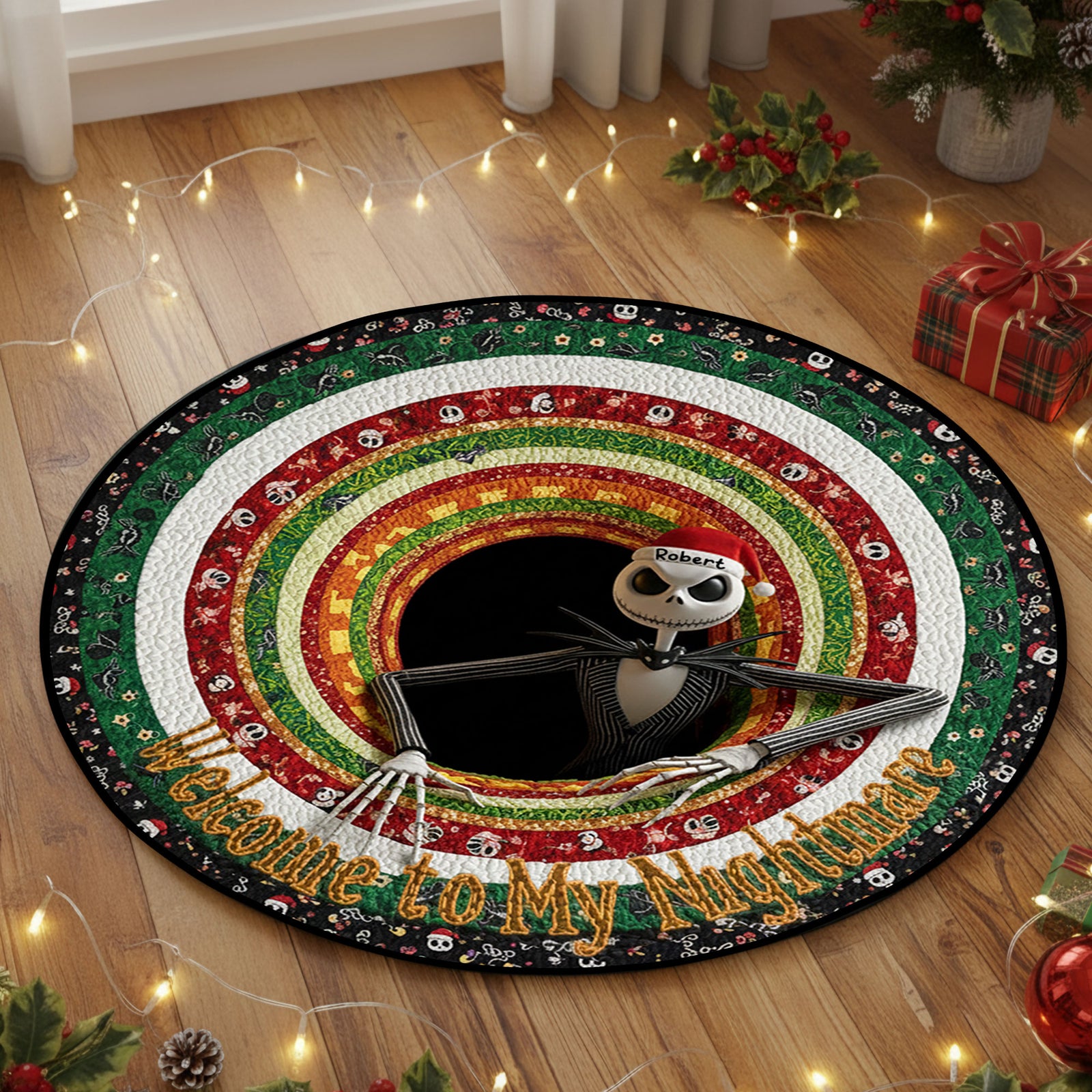 Personalized Spooky Christmas Gifts For Horror Fans Quilted Round Mat 05tgti300925-Homacus