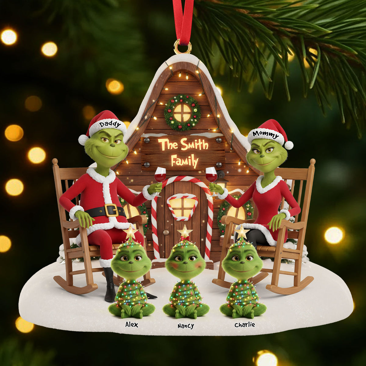 Green Monster Family Ornament - Personalized Gift For Family Christmas Ornament 04OHTI171025-Homacus