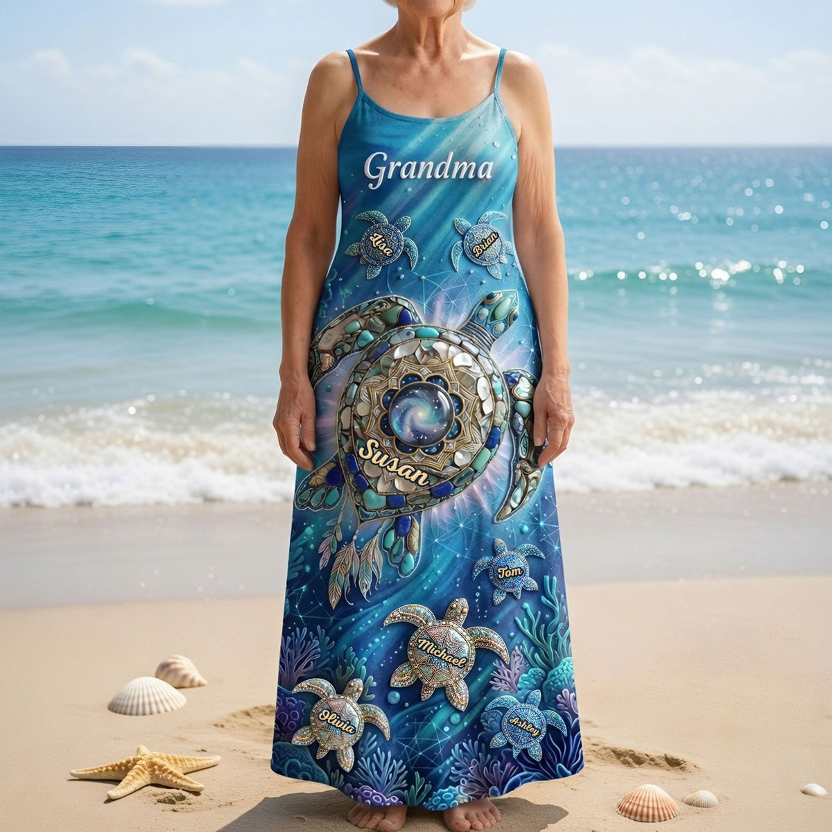 Turtle Grandma And Kids Maxi Dress - Personalized Gifts For Grandma 05HUTI080426-Homacus