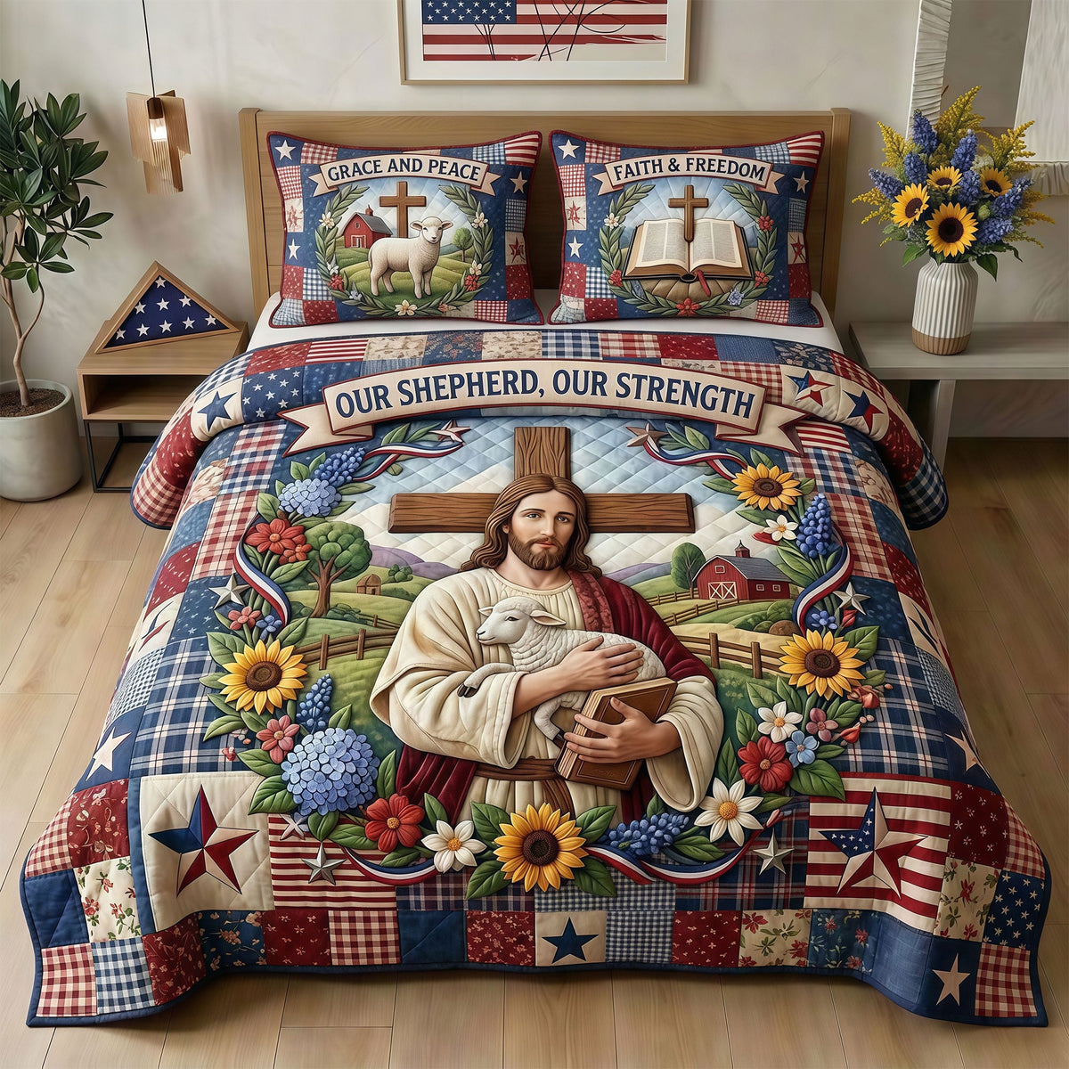 Jesus Our Shepherd Quilt Bedding Set - Personalized Gifts For Christians 01TYTI260326-Homacus