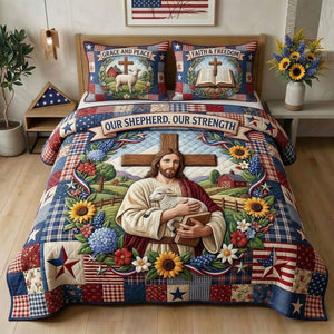 Jesus Our Shepherd Quilt Bedding Set - Personalized Gifts For Christians 01TYTI260326-Homacus