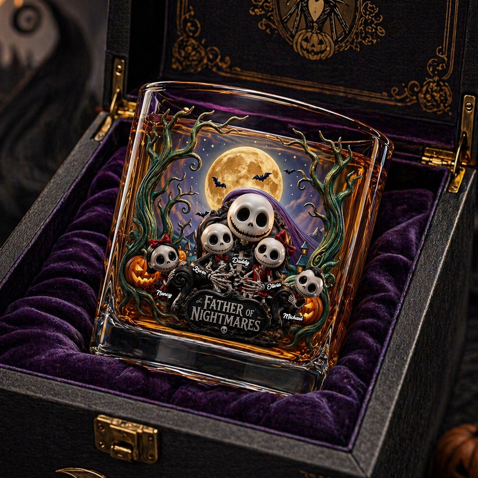 Spooky Dad and Kids Round Glass - Personalized Gifts For Father's Day 01toti280426-Homacus