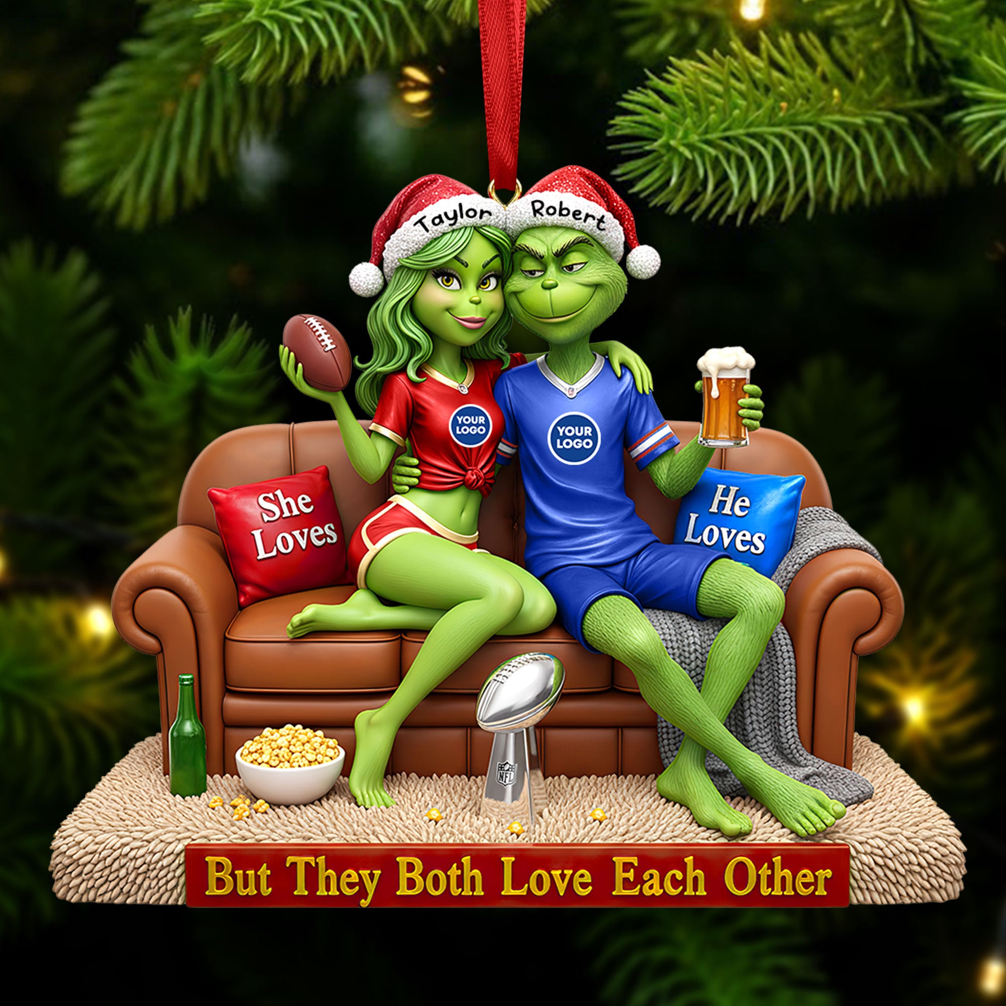 Sport Lover Green Monster Couple Ornament - Personalized Gift For Couple Christmas Ornament 05HUTI291025-Homacus