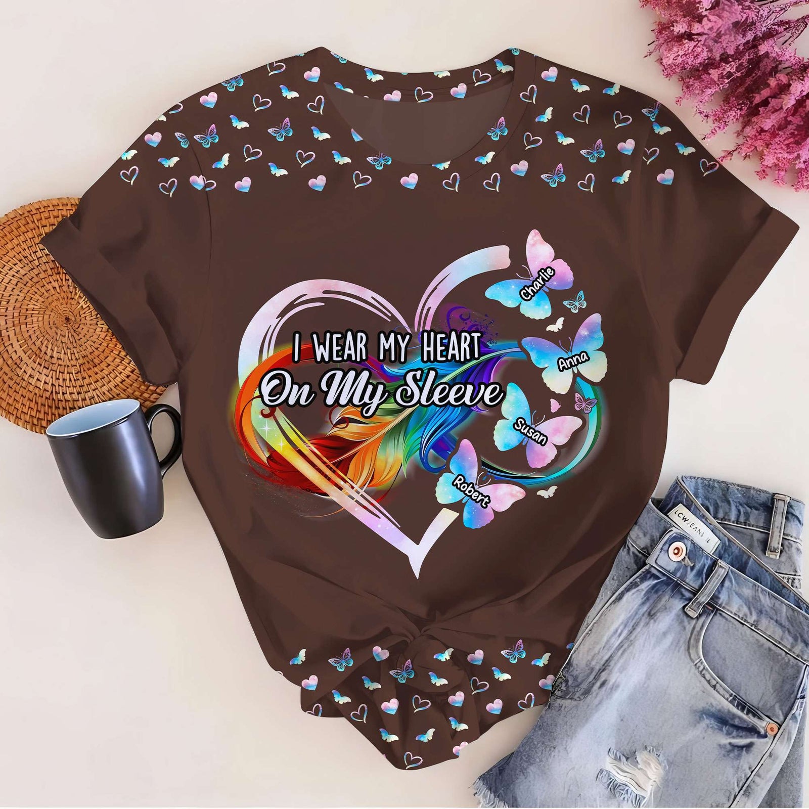 Personalized Gifts For Mom 3D Shirt Butterfly Kids Heart 03ACTI050325-Homacus