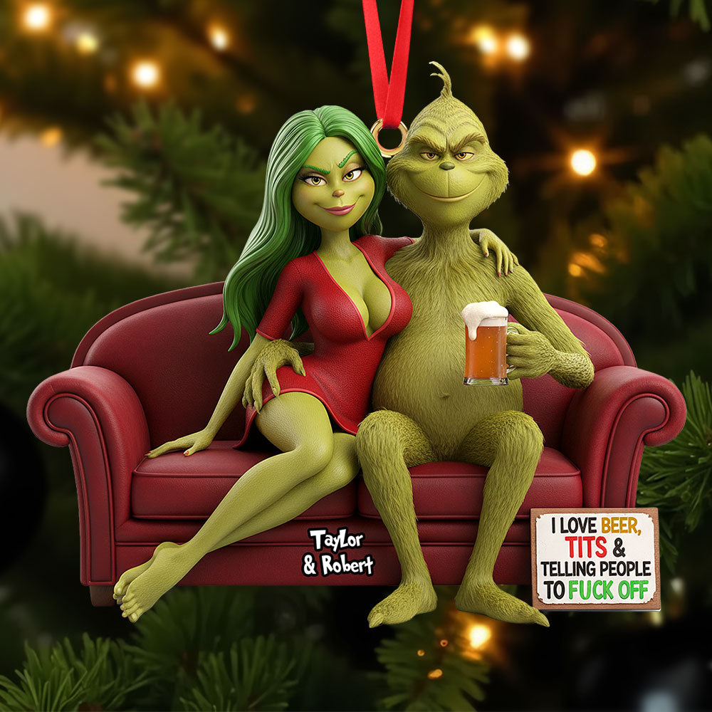 Funny Green Monster Couple Ornament - Personalized Gift For Couple Christmas Ornament 01KITI121125-Homacus