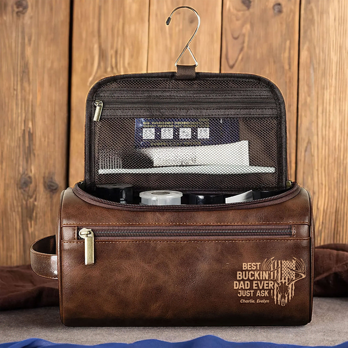 Hunting Dad Leather Toiletry Bag - Personalized Gifts For Dad 02huti100325-Homacus