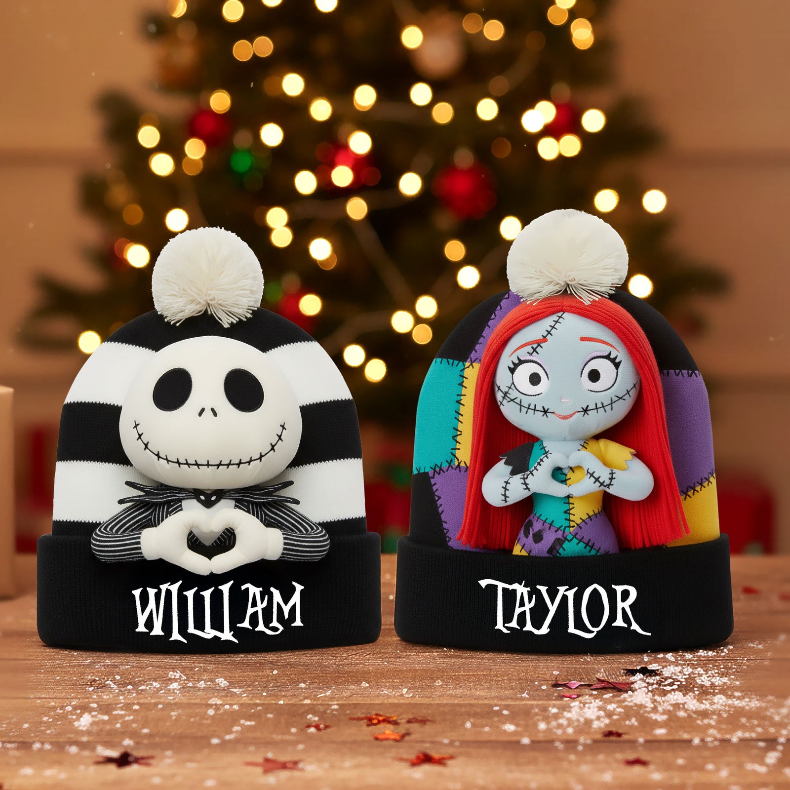Spooky Couple Bobble Beanie Hat - Personalized Gifts For Couple 01nati260925-Homacus