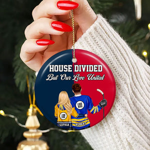 Hockey Couple Ornament - House Divided - Custom Team Logo Gifts For Ice Hockey Lovers-Homacus