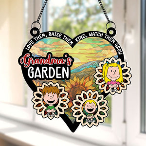 Personalized Gifts For Grandma Suncatcher Window Hanging Ornament 04xqti080724 Sunflower Garden Stained Glass Effect-Homacus