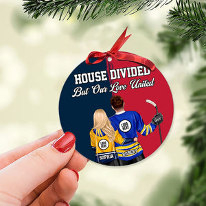 Hockey Couple Ornament - House Divided - Custom Team Logo Gifts For Ice Hockey Lovers-Homacus