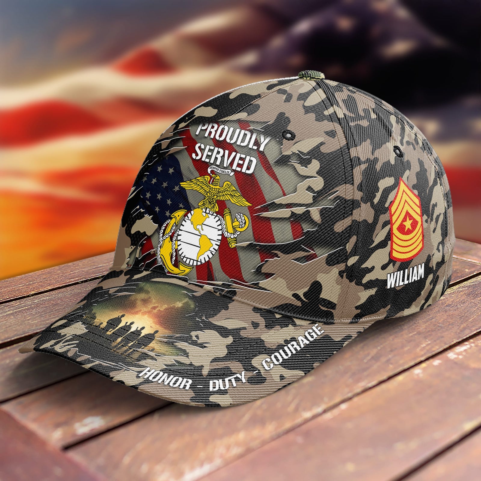 Custom Military Rank Gifts For Veteran Camo Cap USA Flag And Branches 01todc050724-Homacus