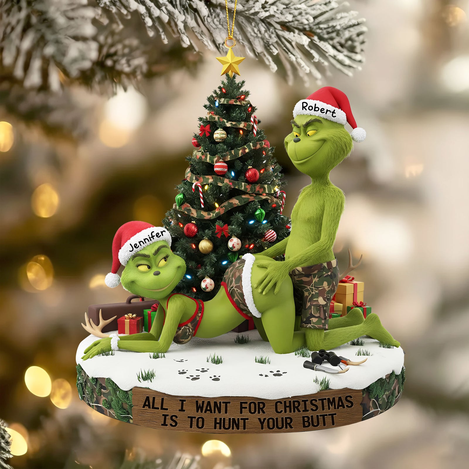 Naughty Green Couple Ornament - Personalized Gifts For Hunting Couple 02ohti300925-Homacus