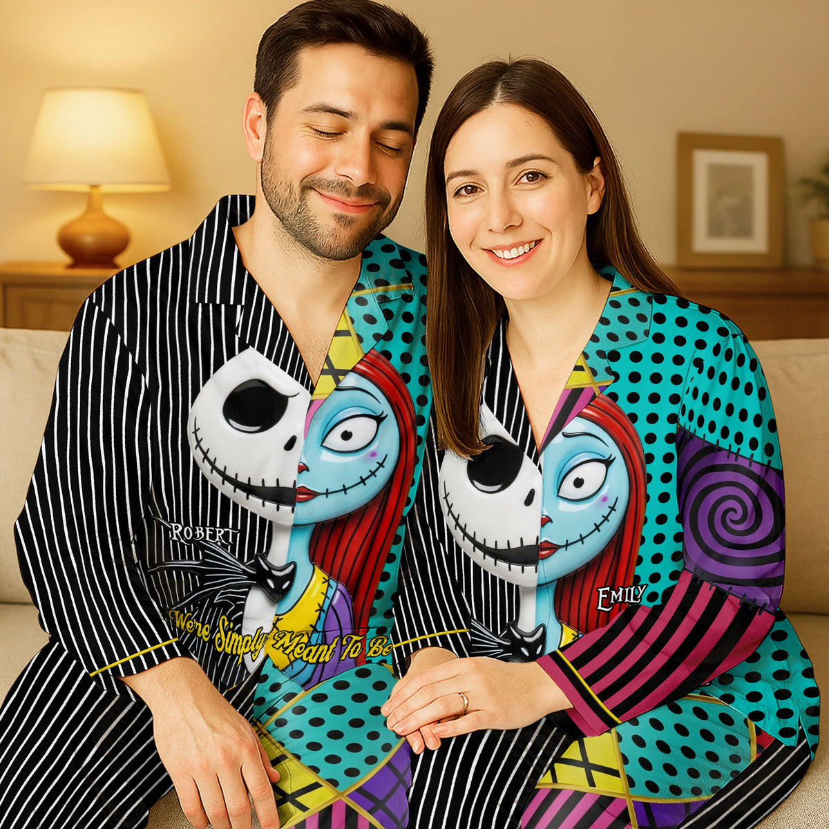 Spooky Couple Button Up Pajama Set - Personalized Gifts For Couple 01ohti270825-Homacus