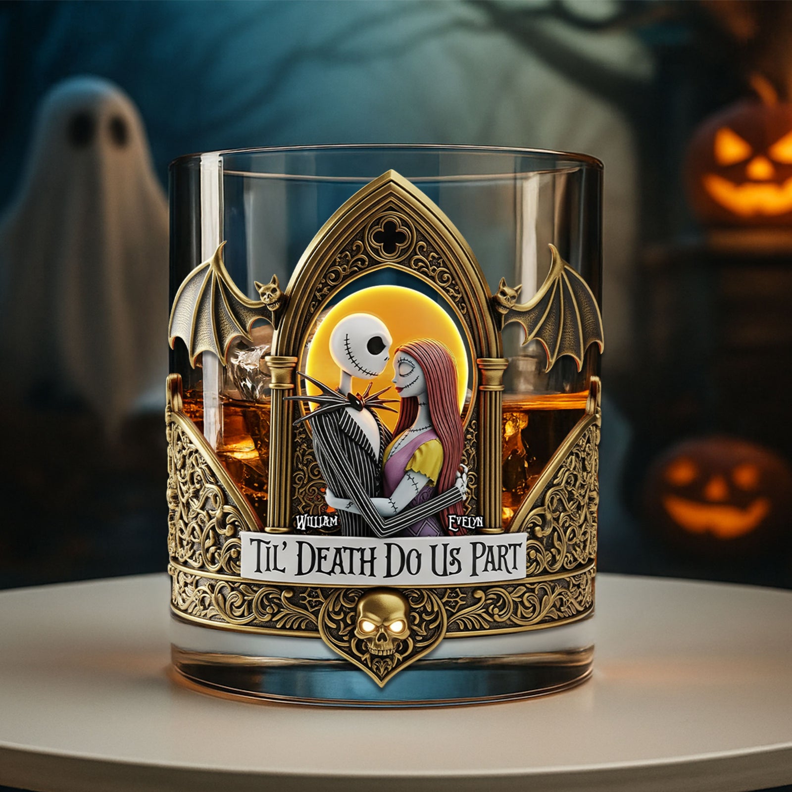Spooky Couple Whiskey Glass - Personalized Gifts For Couple 04ohti190825-Homacus