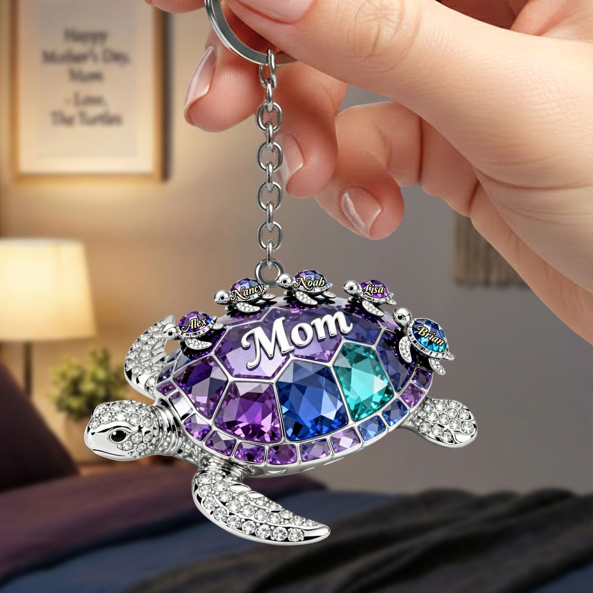 Turtle Mom Keychain - Personalized Gifts For Mom Keychain 02TOTI020226-Homacus
