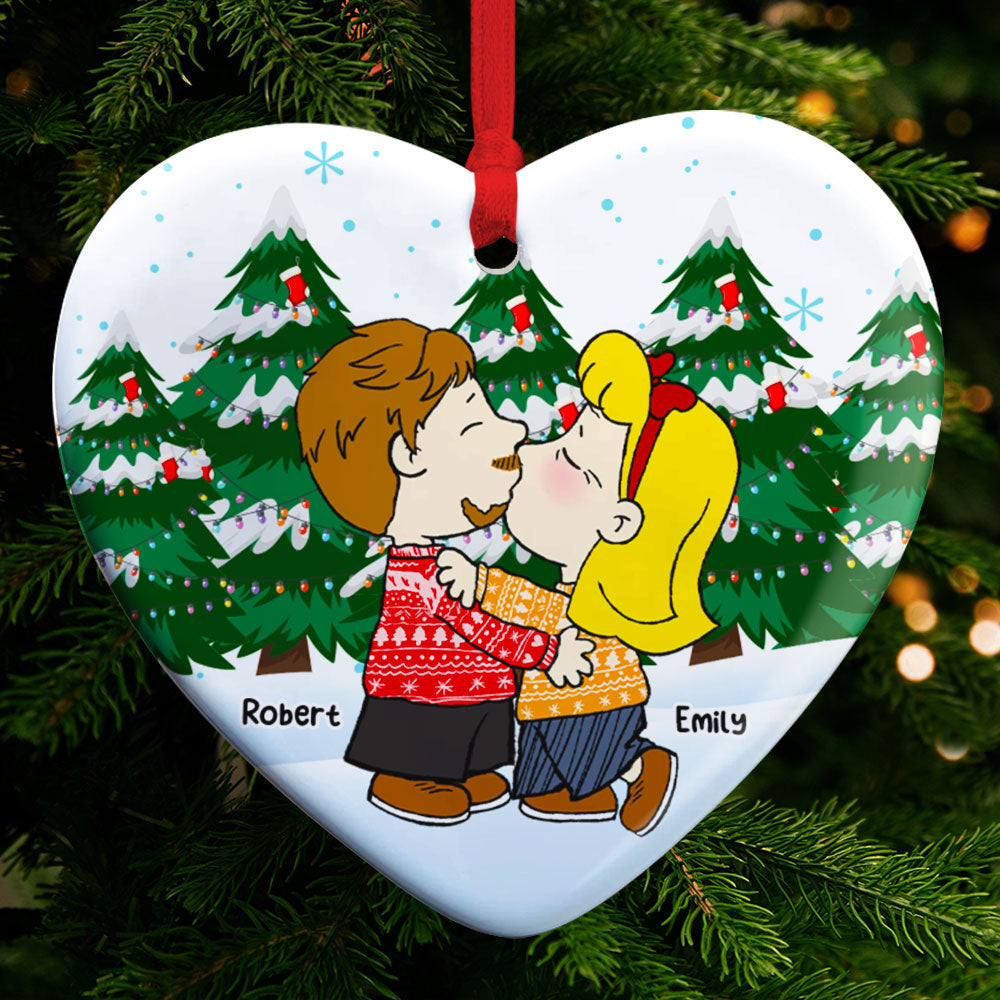 Kissing Couple - Personalized Christmas Gifts - Couple Heart Ornament-Homacus