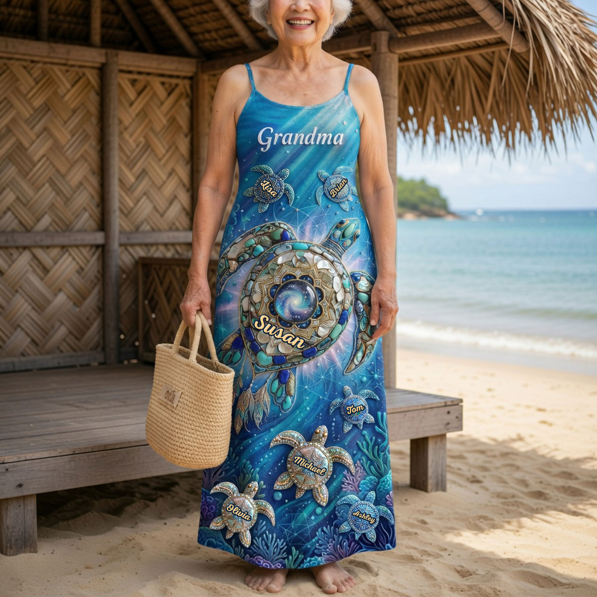 Turtle Grandma And Kids Maxi Dress - Personalized Gifts For Grandma 05HUTI080426-Homacus