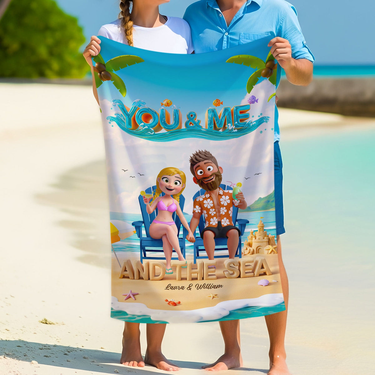Happy Couple Beach Towel - Personalized Gifts For Couple 01qhti140725-Homacus