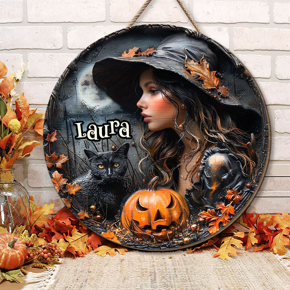 Personalized Round Shaped Home Decor Witch Wood Sign 3D Halloween Wicked Witch 02HUTI200824-Homacus