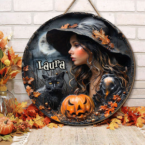 Personalized Round Shaped Home Decor Witch Wood Sign 3D Halloween Wicked Witch 02HUTI200824-Homacus