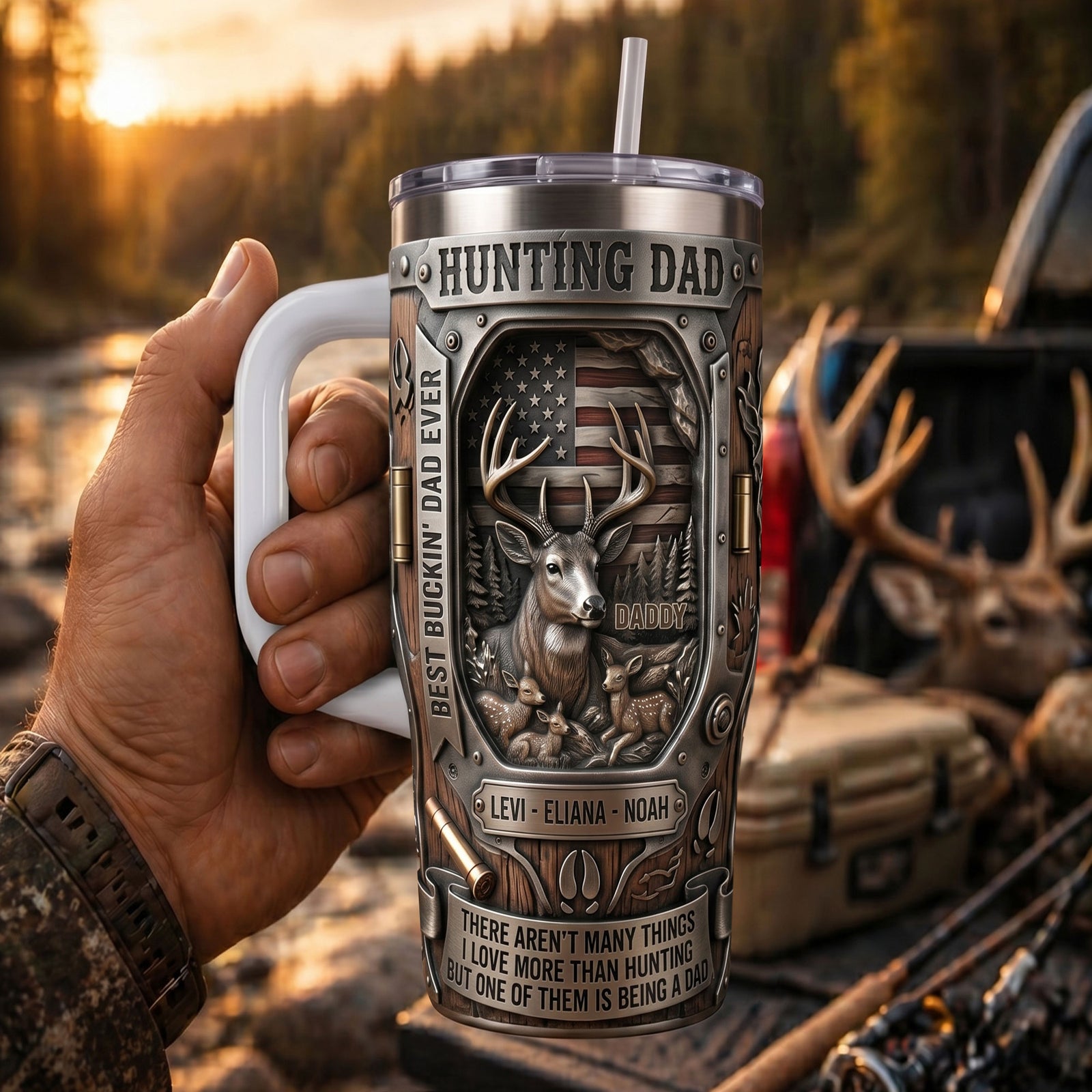 Proud Hunting Dad 40oz Tumbler With Handle, Personalized Gifts For Hunting Dads 04qhti280426-Homacus
