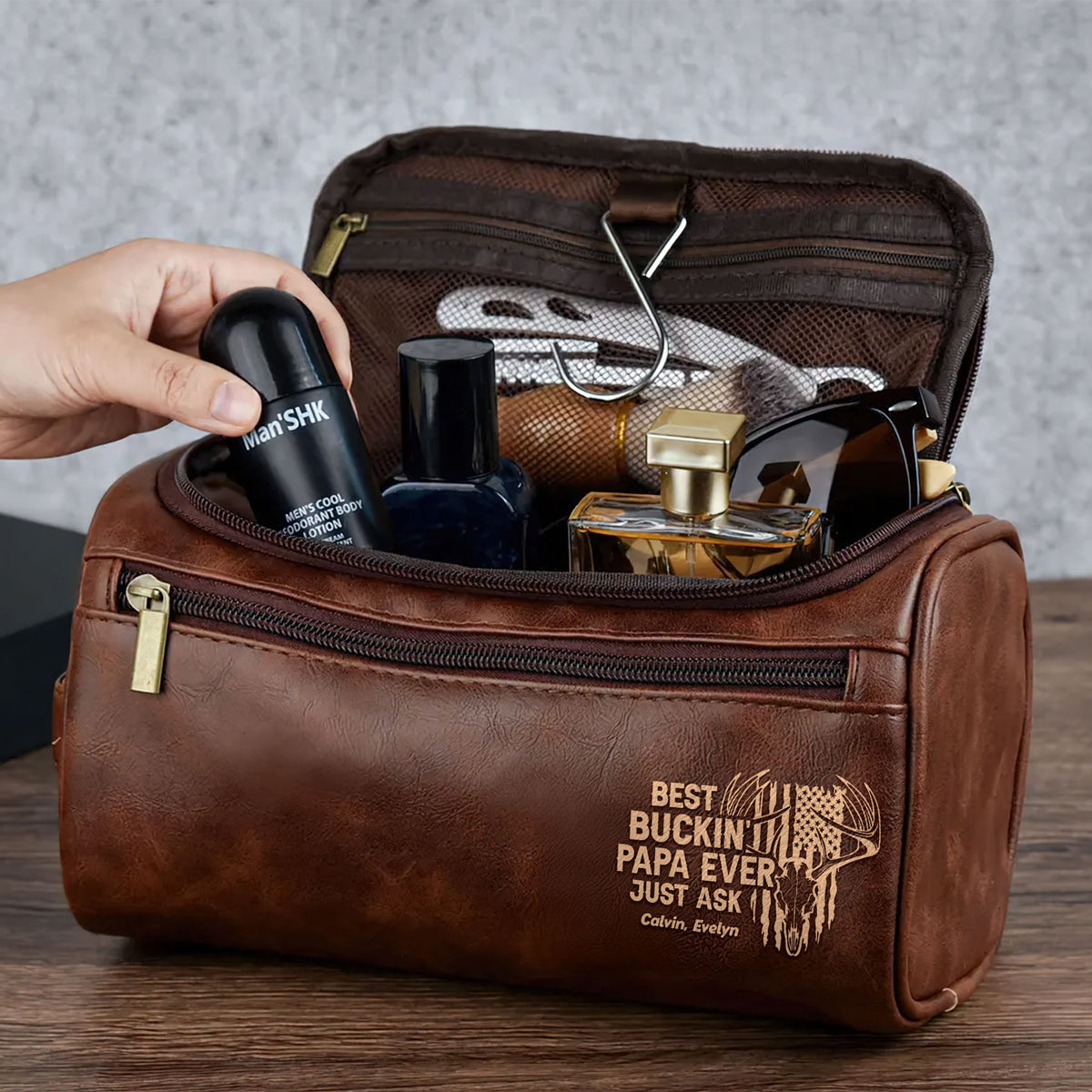 Hunting Dad Leather Toiletry Bag - Personalized Gifts For Dad 02huti100325-Homacus