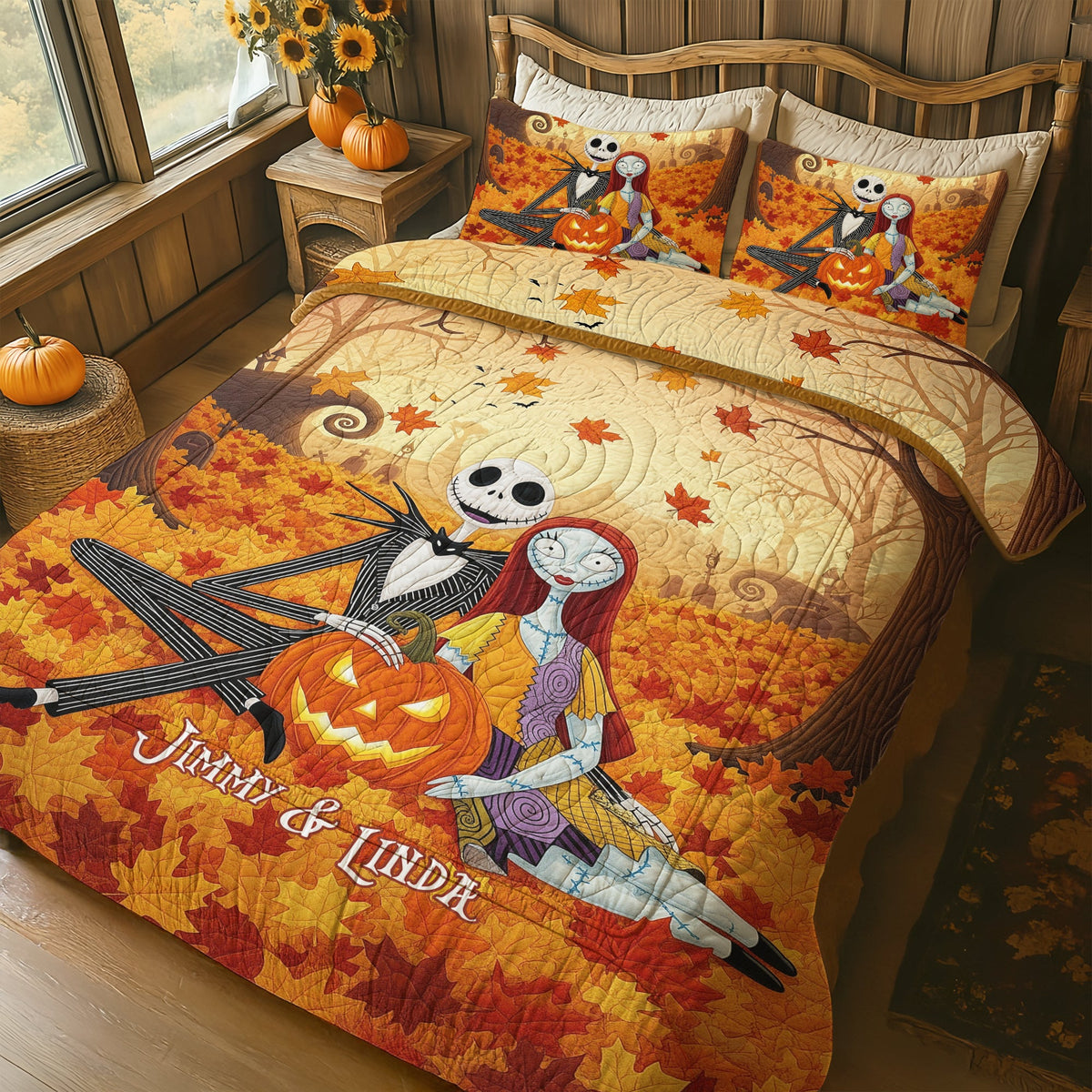Autumn Horror Couple Quilt Bedding Set - Personalized Gifts For Couple 05pgti180725-Homacus