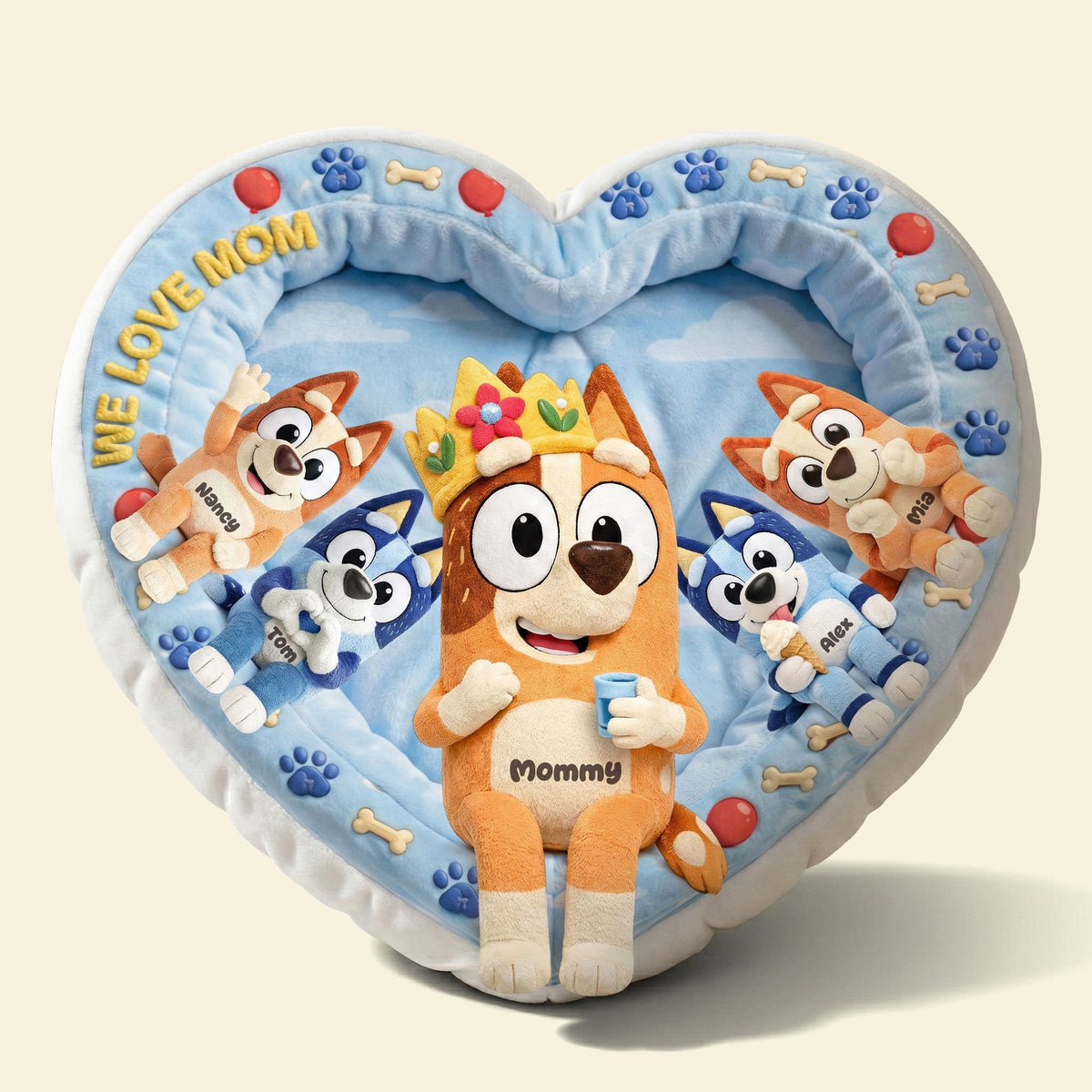 Queen Mom & Kids Heart Pillow – Personalized Gifts For Mom 05OHTI270226-Homacus