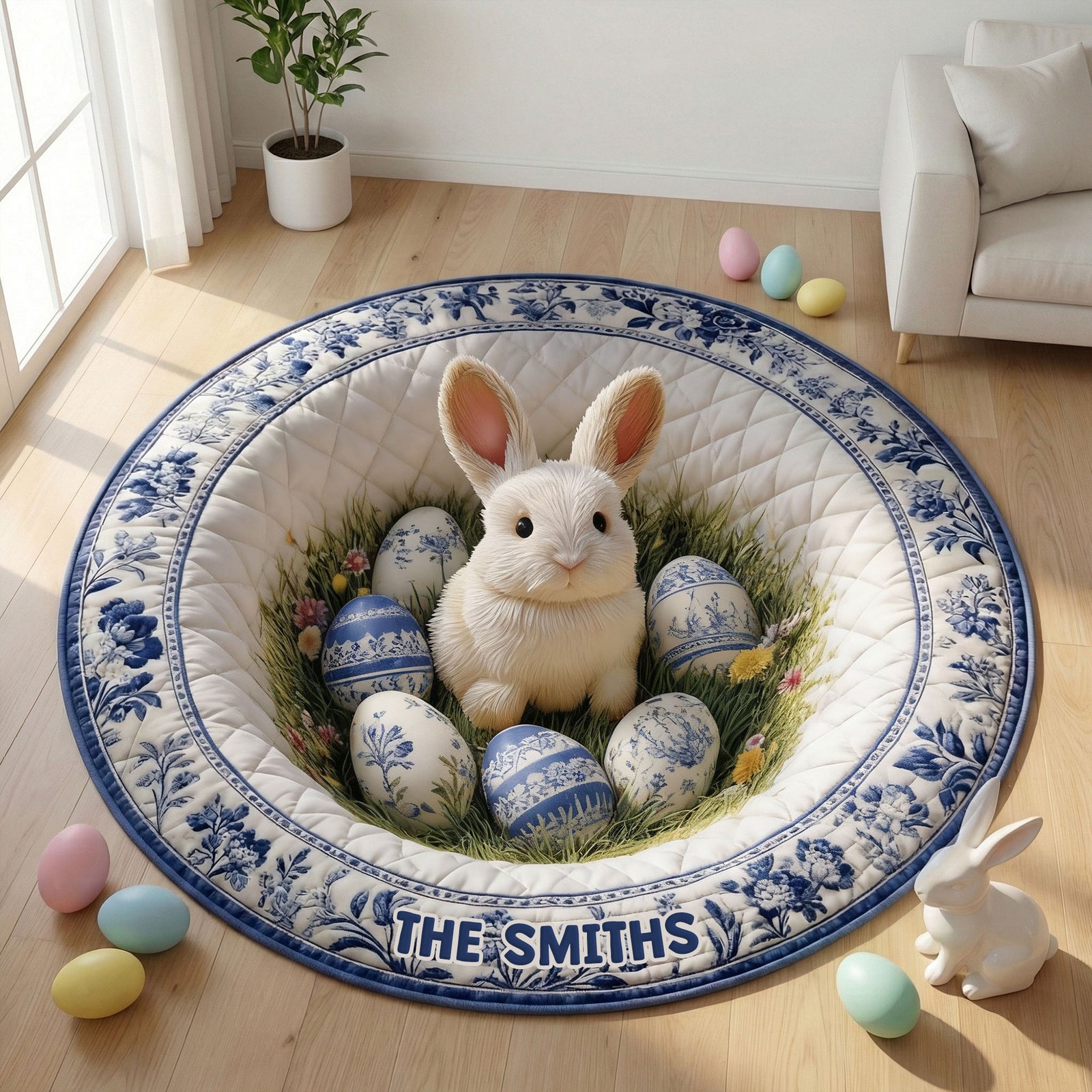 Easter Day Toile de Jouy Quilted Round Mat - Personalized Gifts For Easter Day Quilted Round Mat 01PGTI090226-Homacus