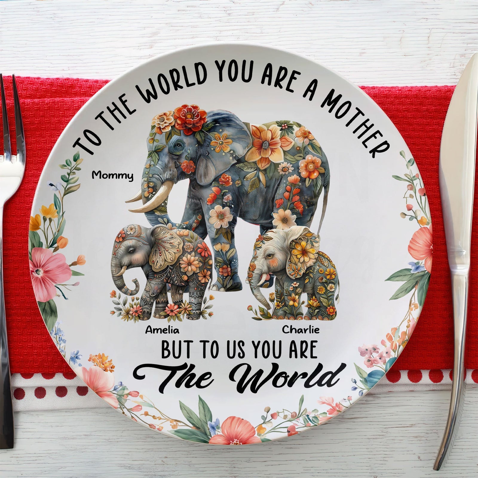 Personalized Gifts For Mom Ceramic Round Plate Elephant Mom 05xqti250325-Homacus