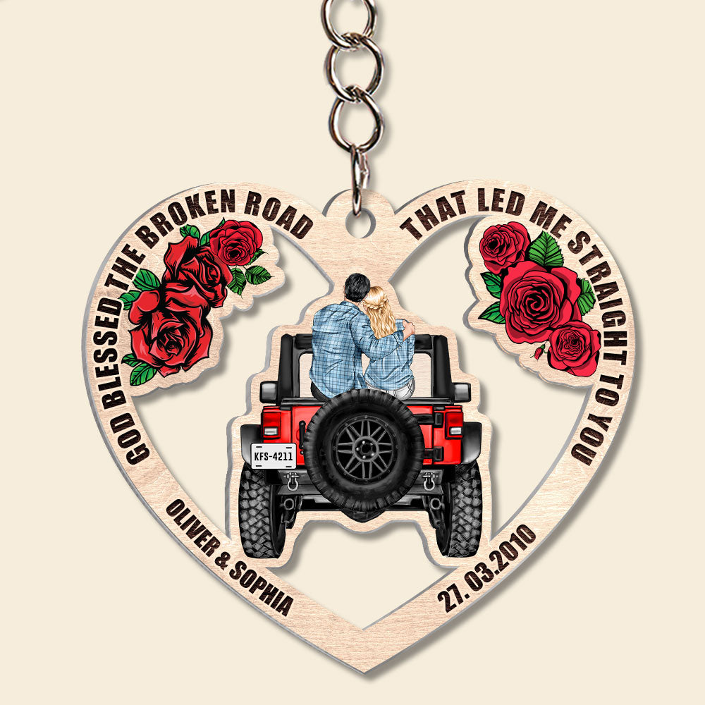 Personalized Gifts For Couple Keychain The Broken Road Led Me Straight To You-Homacus
