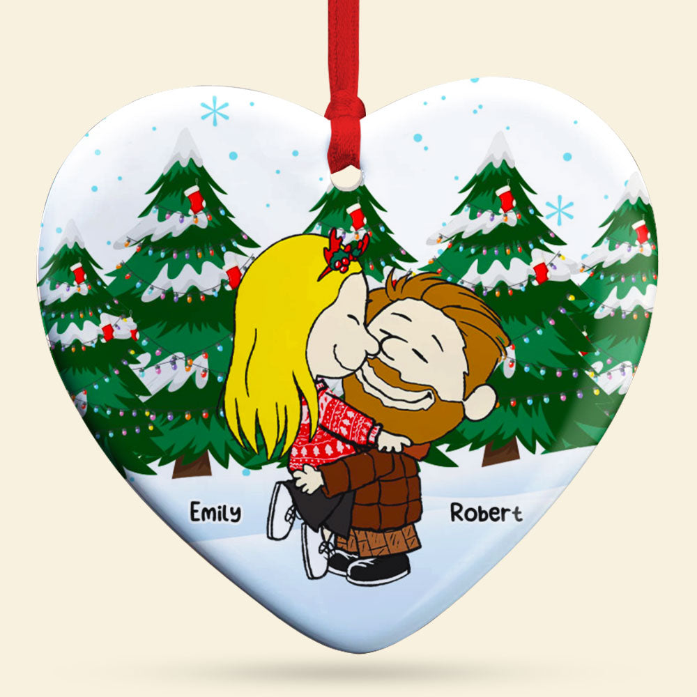 Kissing Couple - Personalized Christmas Gifts - Couple Heart Ornament-Homacus