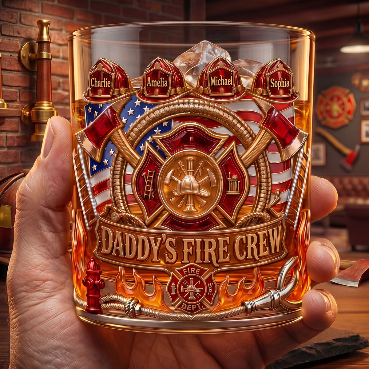 Firefighter Daddy's Crew Glass Mug Personalized Gifts For Dad 01PATI060526-Homacus
