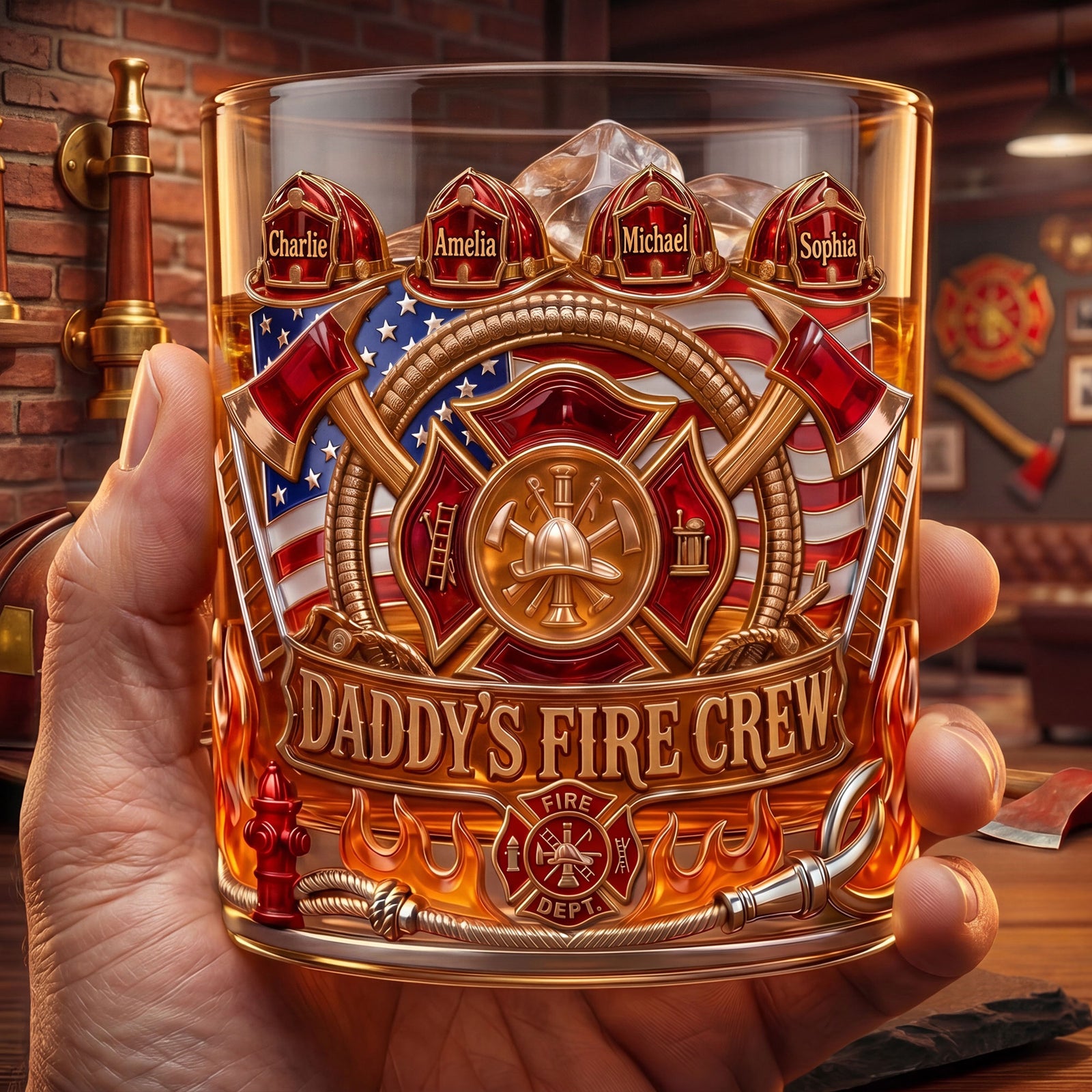 Firefighter Daddy's Crew Glass Mug Personalized Gifts For Dad 01PATI060526-Homacus