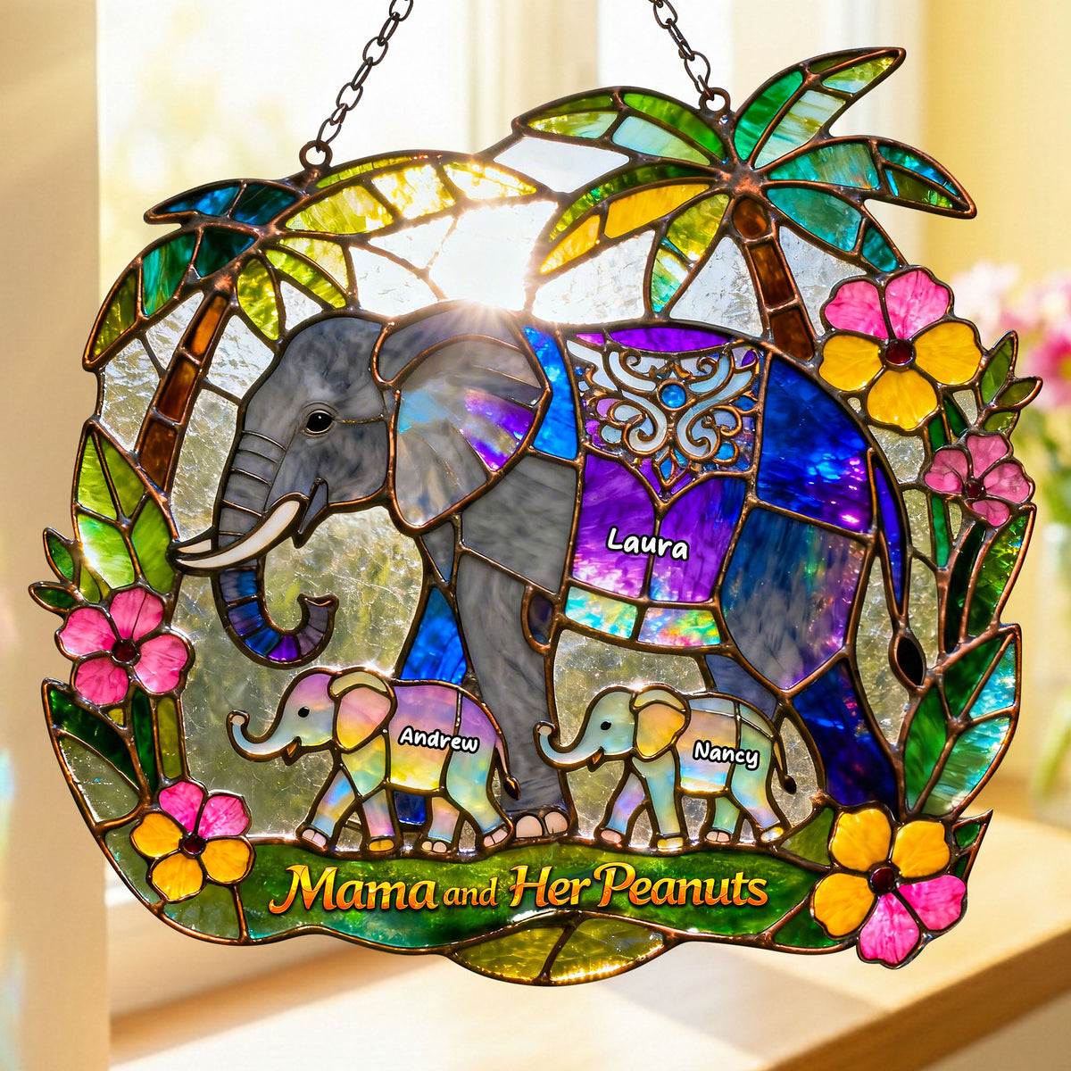 Elephant Mom And Kids Suncatcher Ornament - Personalized Gifts For Mother's Day Suncatcher Ornament 01HUTI230226-Homacus