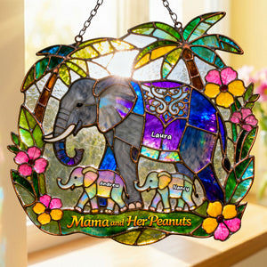 Elephant Mom And Kids Suncatcher Ornament - Personalized Gifts For Mother's Day Suncatcher Ornament 01HUTI230226-Homacus