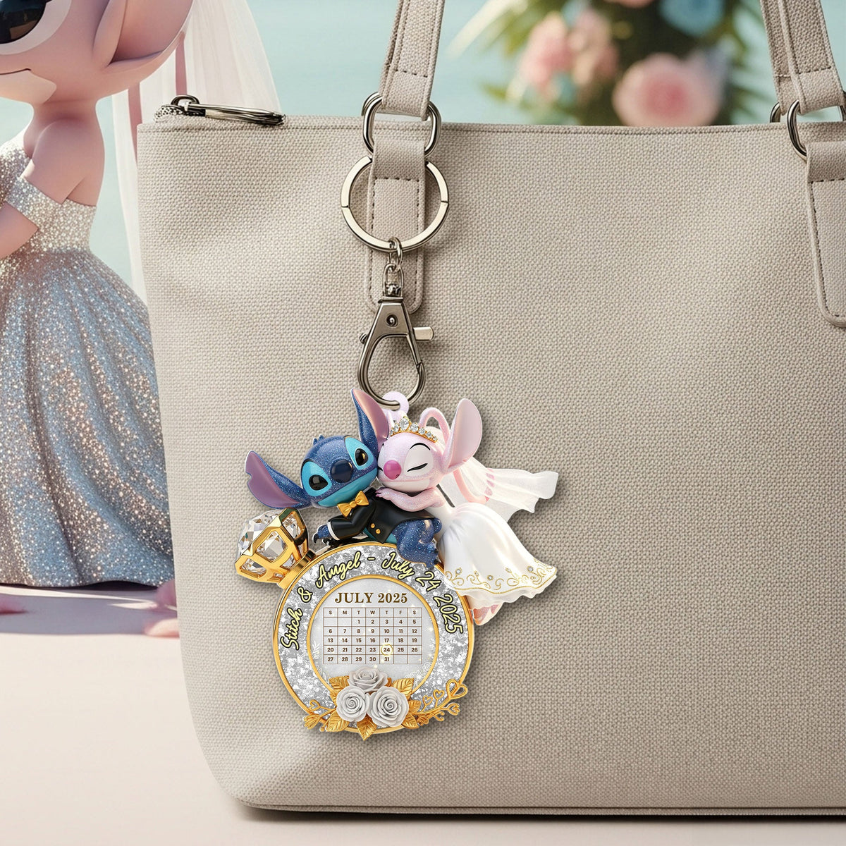 Cute Monster Wedding Couple Keychain - Personalized Gifts For Couple 02ohti250625-Homacus