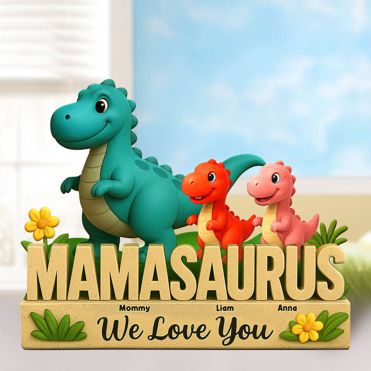 Personalized Gifts For Mom Plaque Dinosaur Mama And Little Ones 04nati150425-Homacus