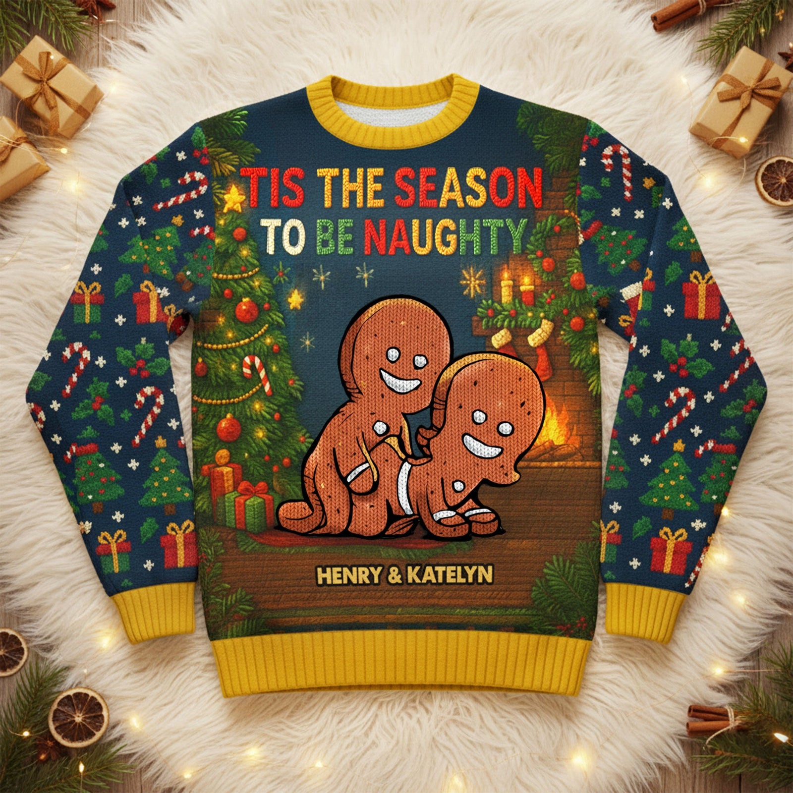 Funny Gingerbread Couple Knitted Ugly Sweater - Personalized Gifts For Couple Christmas Ugly Sweater 01HUTI131125