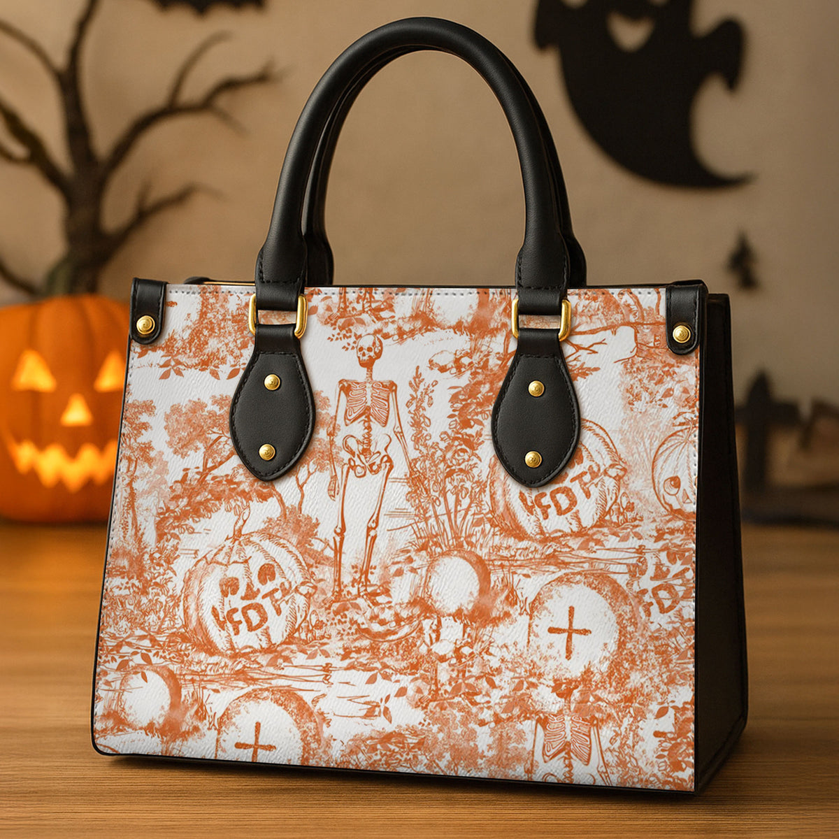 Slightly Subtle Halloween Toile De Jouy Leather Bag 03qhti230825-Homacus