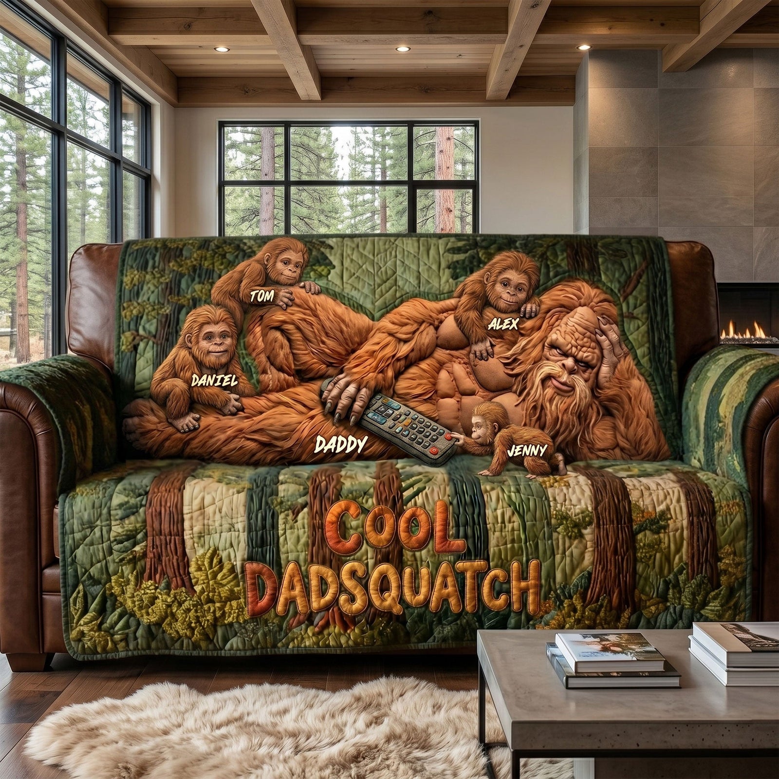 Fun Sasquatch Dad Resting Quilted Sofa Cover - Personalized Gifts For Dads 04QHTI170426-Homacus