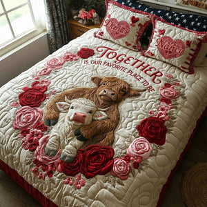 Cute Romantic Cow Couple Quilt Bed Set, Personalized Gifts For Couple 04qhti200126-Homacus