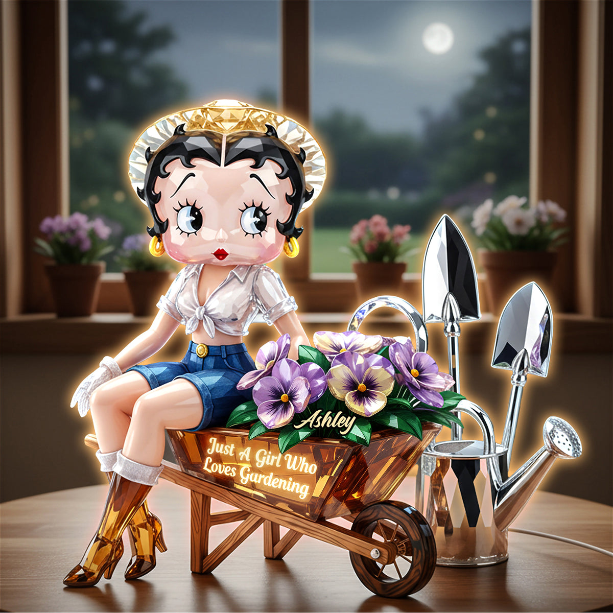 Retro Garden Girl Acrylic Light Box - Personalized Gift For Gardening Lovers 01PATI091225-Homacus