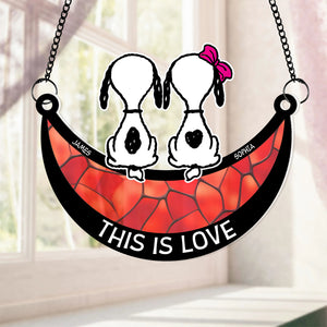Personalized Gifts For Couple Suncatcher Ornament 04HUDC290624 Dog Couple Sitting Together-Homacus