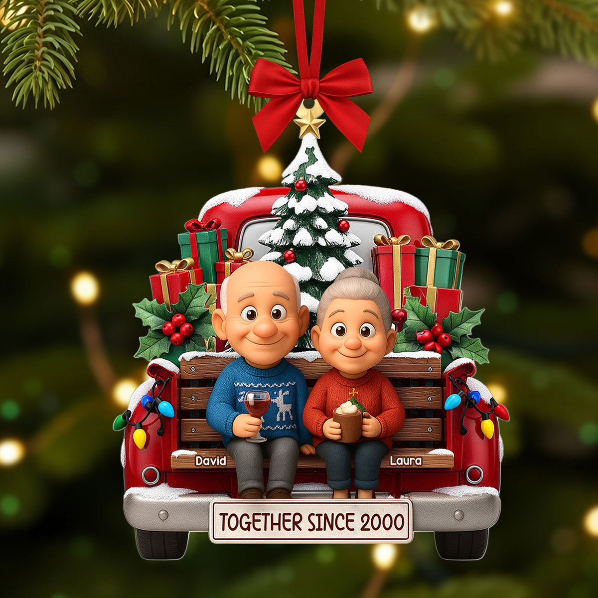 Old Couple Cheering On Truck Ornament - Custom Photo Gifts For Couple 03pati300825-Homacus